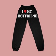B 68566 I MY BOYFRIEND Print Casual Sweatpants ӡ�����e�lѝ