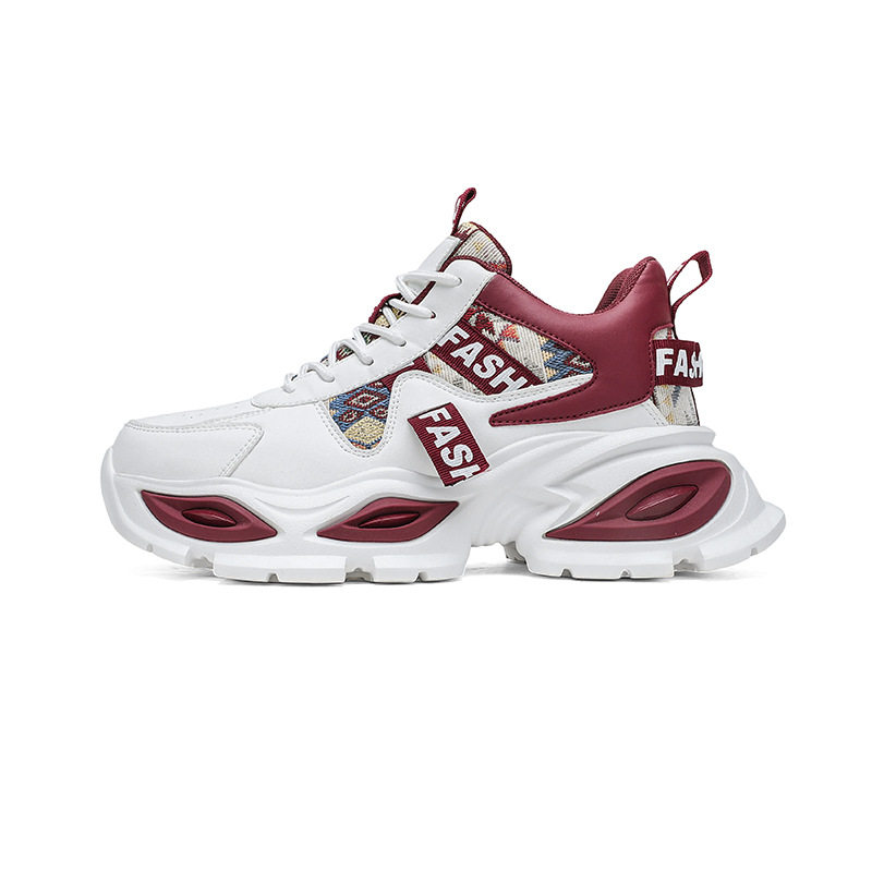 Giày sneaker nam cổ lửng đế dày tăng chiều cao, phối màu, dây buộc, cỡ lớn — Trắng kaki, Trắng xanh, Táo đỏ trắng