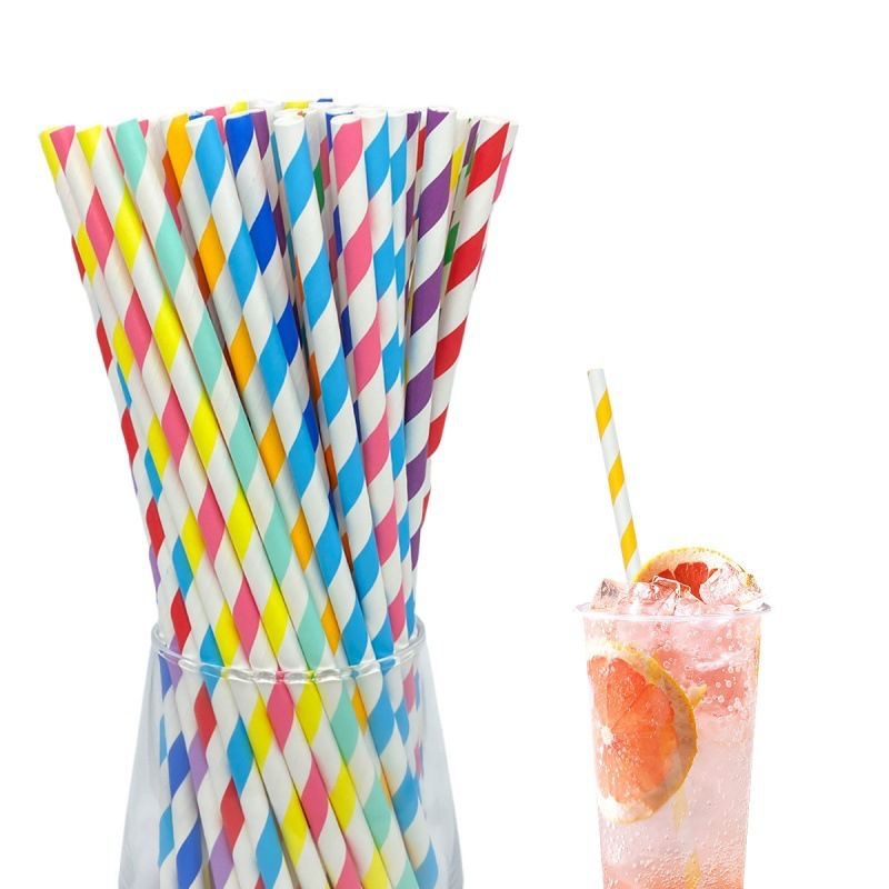 (General) Pajita de papel puntual 6*197MM Tubo recto de papel degradable Serie de rayas de impresión de Amazon