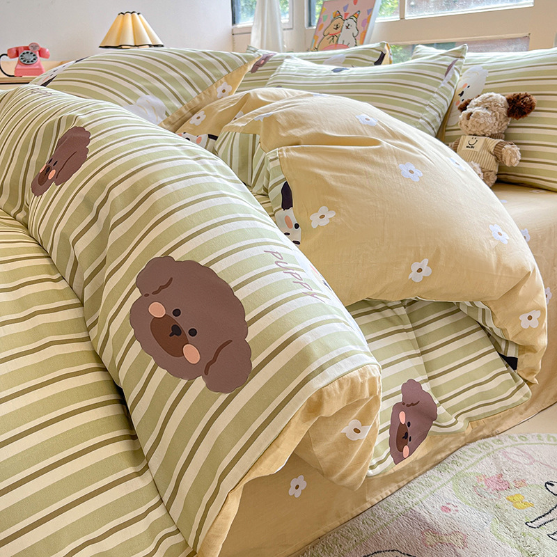 Cama de algodón de cuatro piezas Four Seasons 100 Cotton 2025 nueva ropa de cama sábana edredón dormitorio juego de tres piezas sábana 4