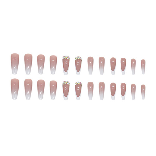 European and American long ballet gradient ins wind pile diamond fake nails white long French ladies special manicure nails