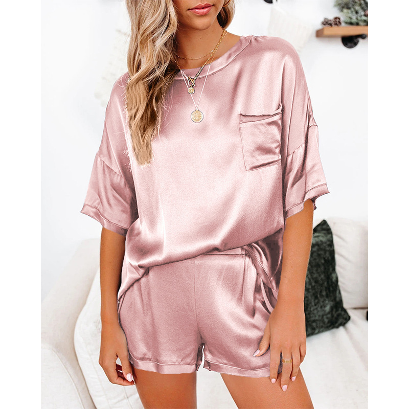 solid color satin irregular pajamas two-piece set NSAXE52331