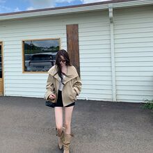 开衫外套女双排扣气质新款感英伦风短款风衣上衣立领2025高级秋季