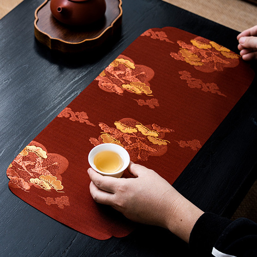 Cloud Pine Brocade Tea Mat Chinese Tea Ceremony Tea Cloth Artistic Small Tea Mat Zen Tablecloth Cotton Linen Tea Mat Tea Ceremony Accessories