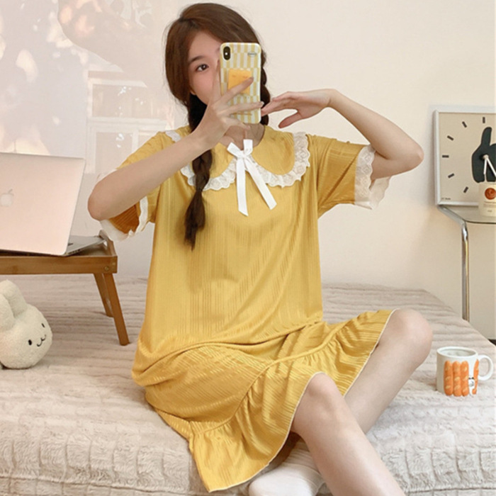 Pijama de verano de mangas cortas cuello de muñeca dulce hadas corte coreana estudiante pijama princesa ropa de estilo doméstico