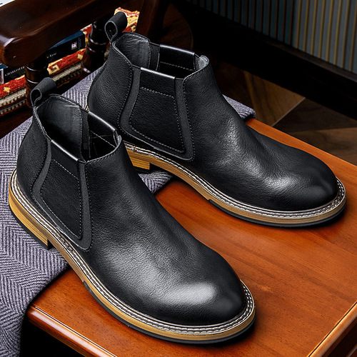Autumn Chelsea Boots for Men: Genuine Leather Slip-On High-Top Shoes, British Retro Style Boots, Men's Martin Boots, Cowhide Leather Boots