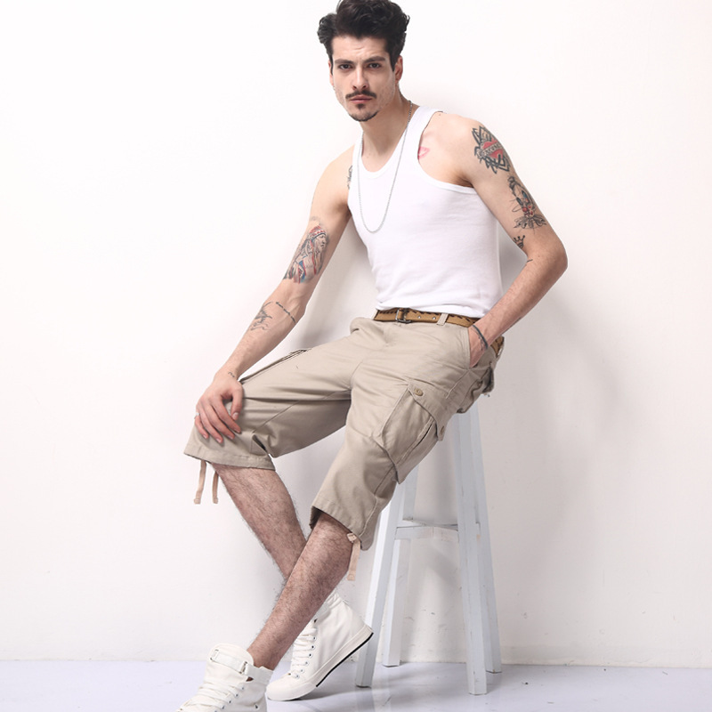 Factory Direct Loose Casual Multi-Pocket Cargo Cropped Pants Men's Cropped Pants Sports Cropped Pants Men's Plus Size Pants