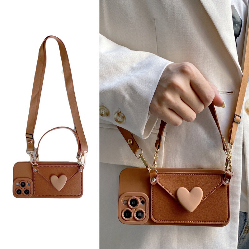 Love Coin Purse Suitable for Iphone17 Mobile Phone Case Apple 13/12 Soft 11 Card Holder Xsmax Crossbody Xr Female 15