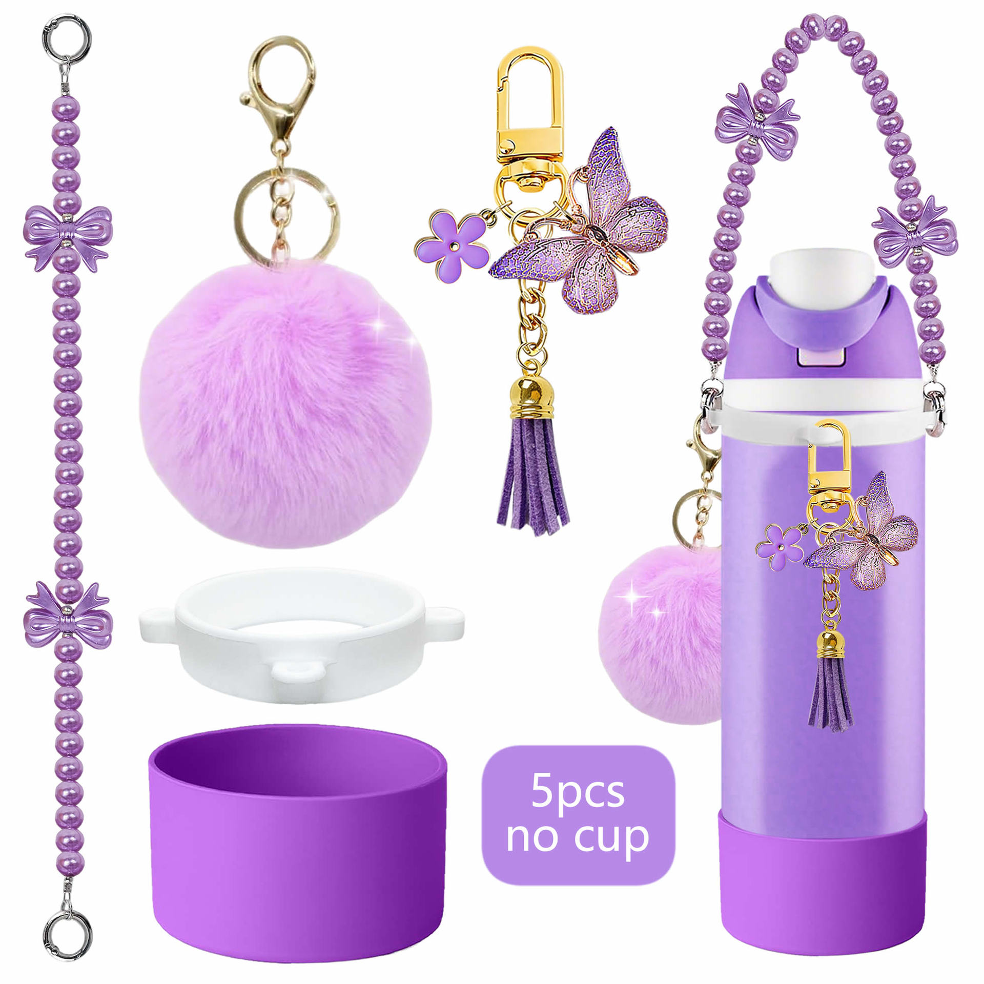 Accesorios de taza Stanley colgante de cuerda de mano flor de silicona gorra de paja de peluche colgante de taza cadena de taza de color cubierta de taza