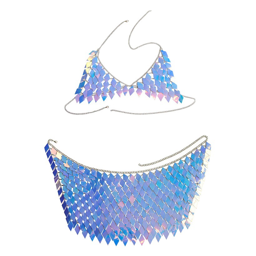 Joyería transfronteriza europea y americana de verano brillante Aleación de múltiples capas falda de lentejuelas collar de cadena de cintura accesorios sexy traje Cadena de cuerpo