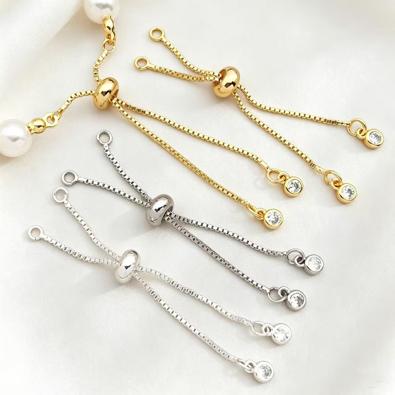 Multi-size box chain micro-inlaid push-pull bracelet, 18K gold color-retaining box chain bracelet, adjustable silicone semi-finished product