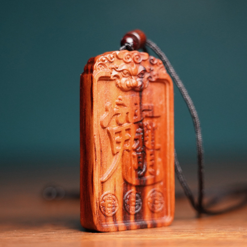 天然雷撃桃木五路趙公明ペンダント武財神吊飾携帯用装飾品純手彫り一体型|undefined