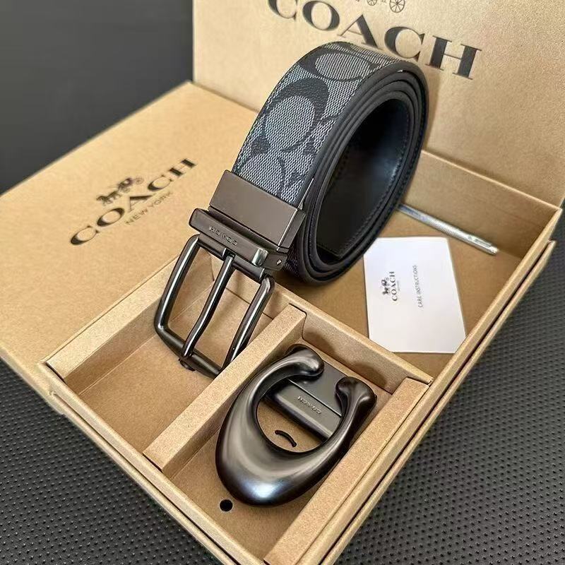 新しいハイエンド Koujia ベルトビジネス C パターンダブルバックル両面エンボス加工パンツベルトギフトボックスメンズ本革カジュアルベルト|undefined