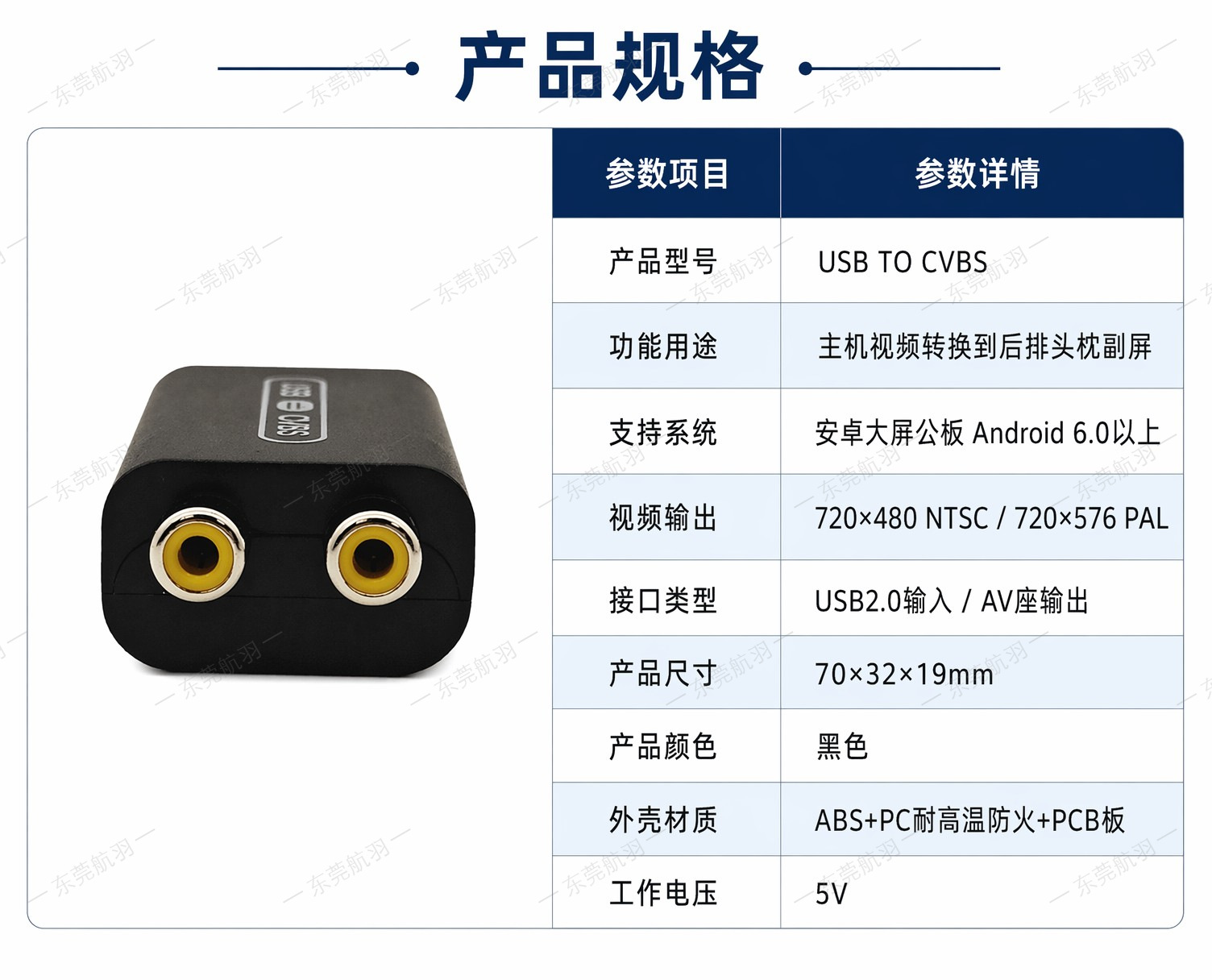Car USB Interface Video Output In-Car Rear Headrest Display Converter Cvbs/Av Adapter