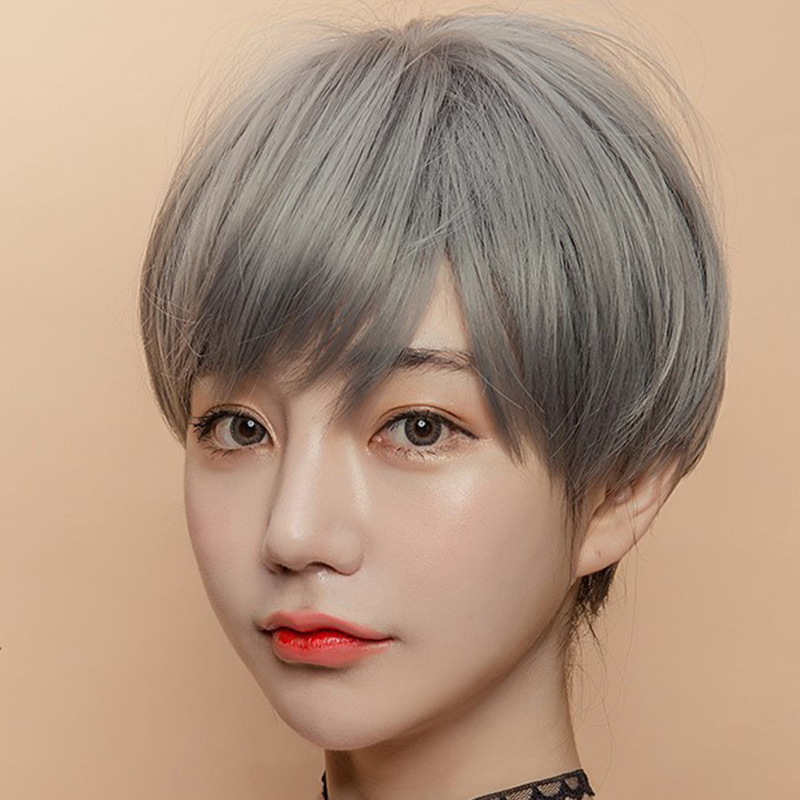 Wig women's short hair bobo head wave head South Korea handsome short straight hair natural realistic fluffy hand-woven big head leather Wig women's short hair bobo head wave head South Korea handsome short straight hair natural realistic fluffy hand-woven big head leather