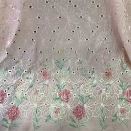 蕾丝布料夏季涤棉服装绣花面料DIY女装棉布定位镂空刺绣布料批发