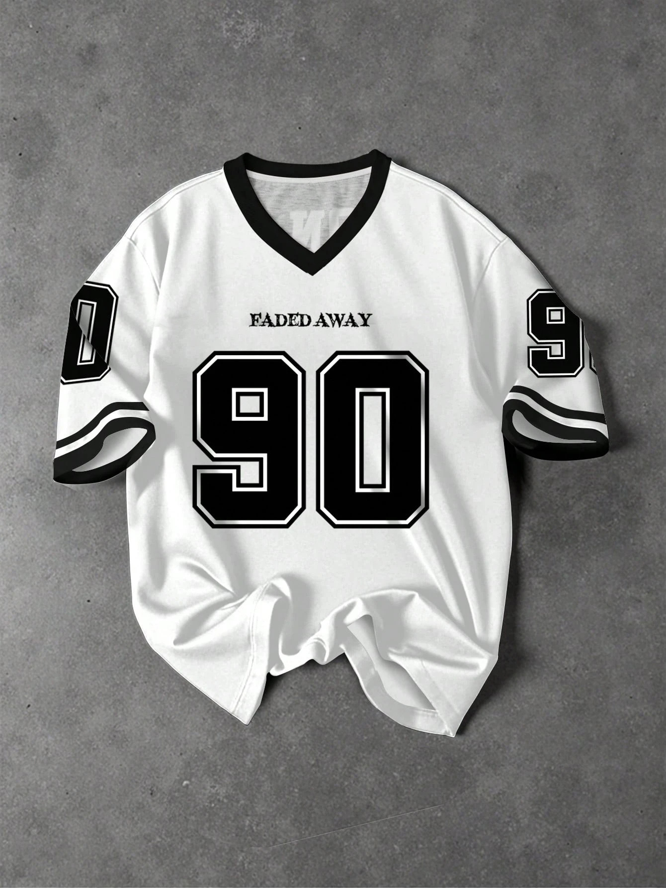 Y2K 新レトロ No.90 メンズ プリント Tシャツ V ネック 半袖 サッカー スポーツ シャツ ビッグ ルーズ 半袖 性別問わず