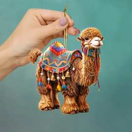 跨境新款可爱呆萌骆驼背包吊坠亚克力平面车载挂件家居节日装饰品