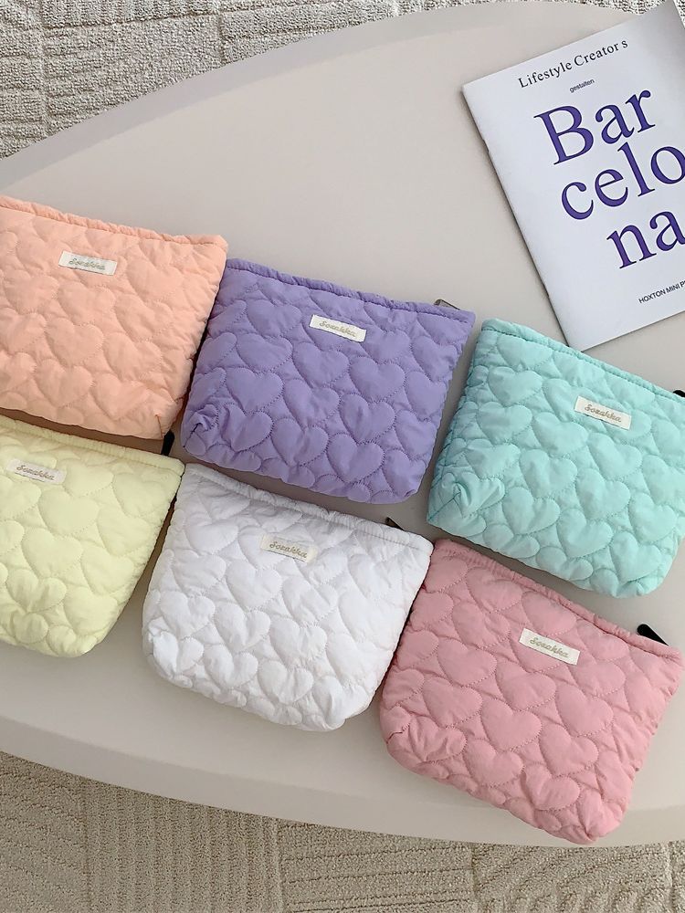 37291 ins japonés y coreano acolchado corazón embrague bolsa nueva bolsa de cosméticos de gran capacidad bolsa de almacenamiento de lápiz labial