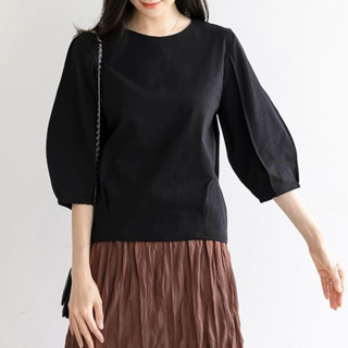 East Gate New Pleated Lantern Sleeve Loose Casual Slim Fit Plus Size Women's T-Shirt 2024 Cross-Border Batch