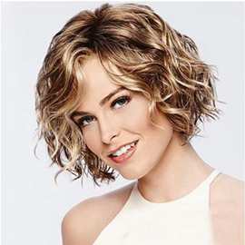 欧美假发女士金棕色卷发短发厂家直销玫瑰网高温丝化纤工厂现货