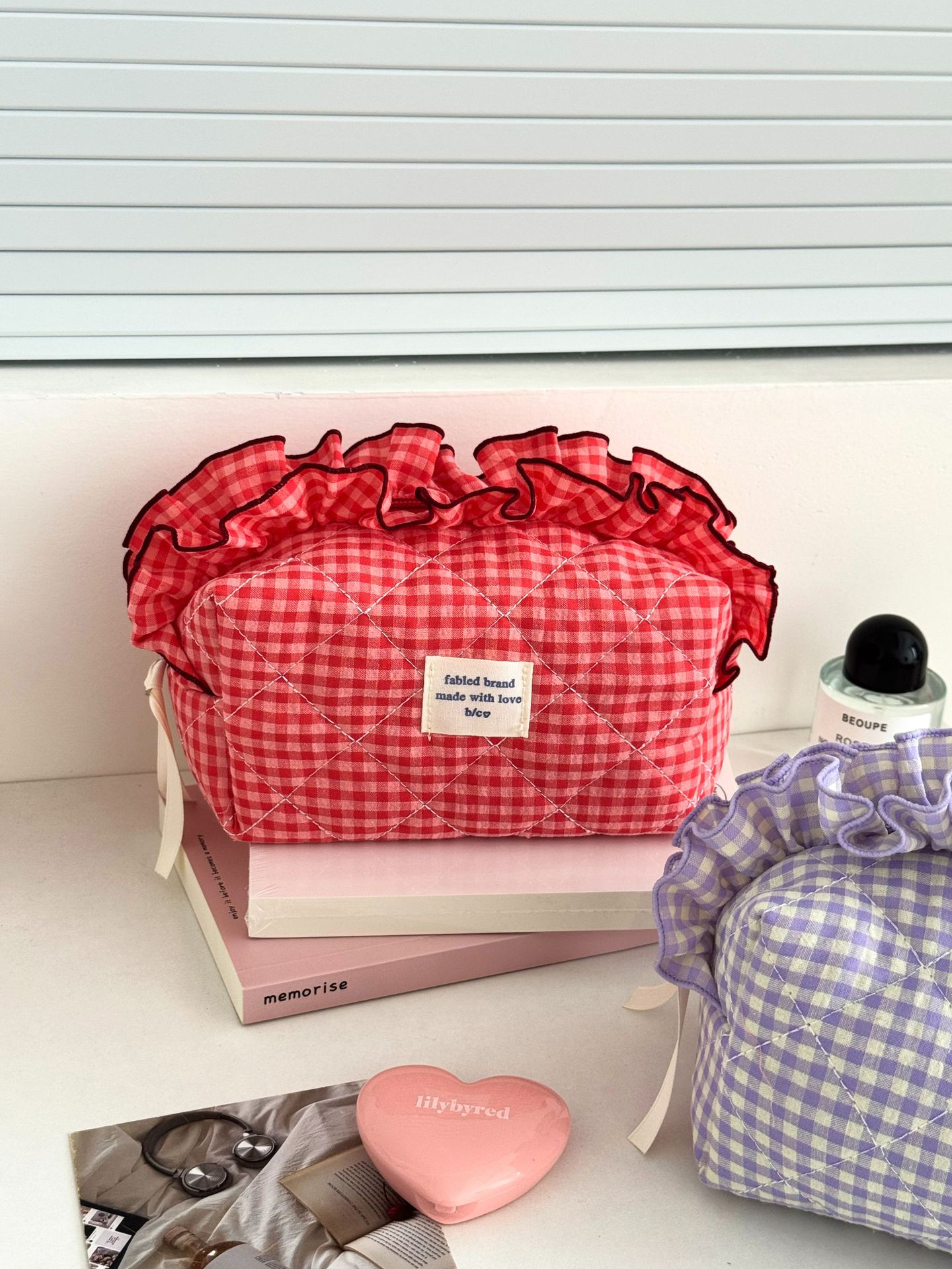 96g Weight Polyester Lining Material Zipper Closure Type / Strap Type Cosmetic Bag Bags Type Daily Occasion Cotton Material Bag, Lattice Pattern All Seasons Season Women's Gender Streetwear Style Square Shape Streetwear Bag Lattice Cotton Square Makeup Bags 11