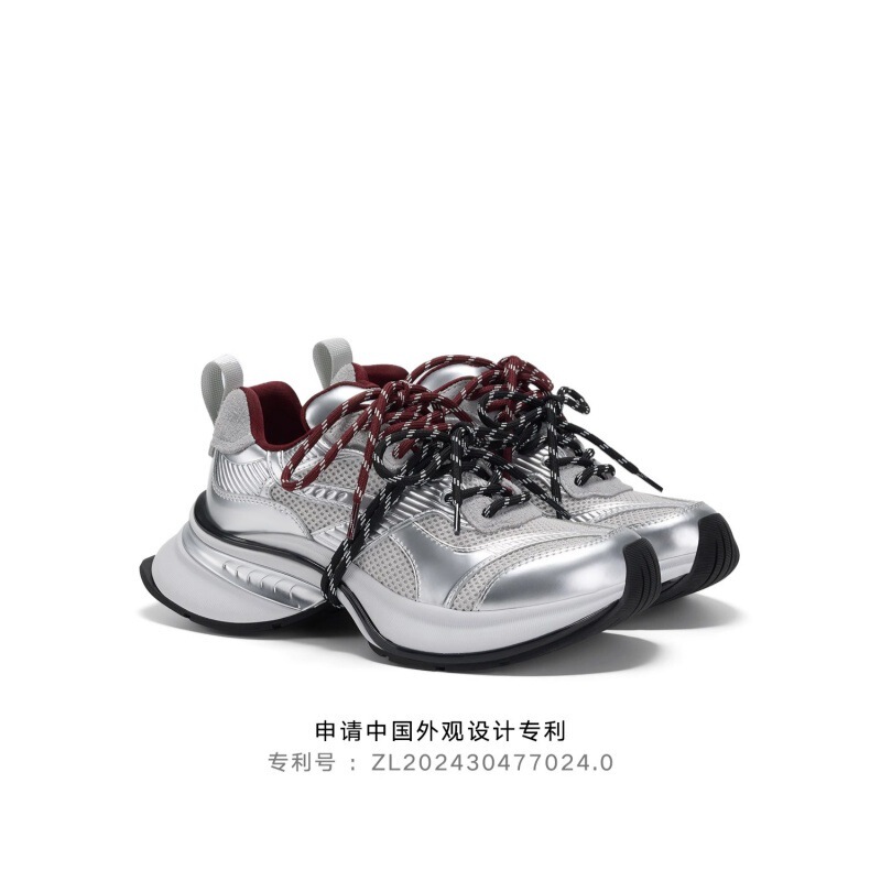 GGCC同款厚底增高老爹鞋女潮春夏2025新款撞色系带银色运动休闲鞋|undefined