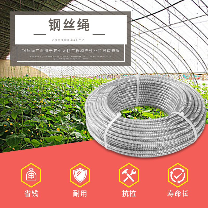 透明包塑镀锌钢丝绳白色透明柔软大棚果园遮阳网工地生命线安全绳