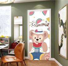 创意可爱兔卡通门贴纸整张木门翻新自粘画卧室推拉电梯冰箱幼儿园