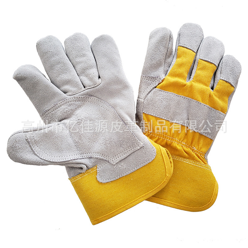 短款牛二层皮全掌手套劳保手套电焊防护手套劳保手套批发电