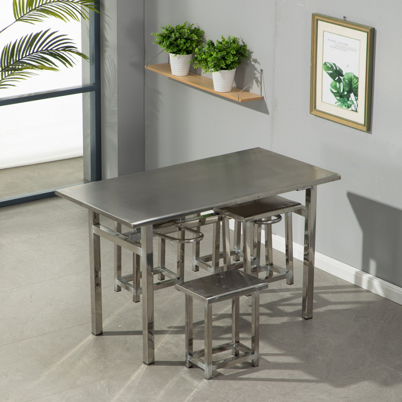 Mesa y silla de comedor para empleados, escuela, empresa, comedor, fábrica, comedor de acero inoxidable, mesa y silla de comedor para 4 personas, 6 personas, 8 personas