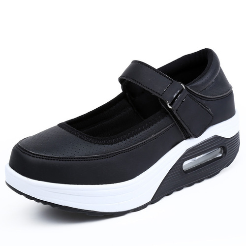 Women's Sporty Breathable Casual Low-Top Shoes with Thick Insoles, Lightweight Nurse Shoes, Black with Buckle, Plus Size Women's Shoes