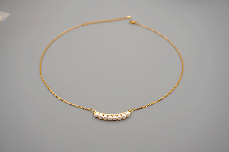 Fashion Solid Color Titanium Steel Beaded Chain Necklace 1 Piece