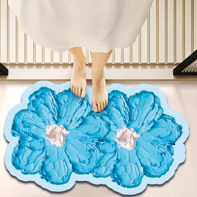 Serie de pintura al óleo alfombra antideslizante alfombra especial en forma de flor de la casa alfombra de la puerta tecnología de terciopelo alfombra de baño absorbente estera de secado rápido