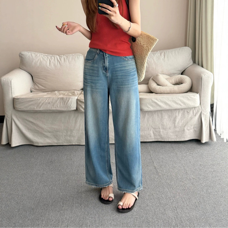 High-Waisted Straight-Leg Embroidered Balloon Jeans for Women, Summer Thin Style, Slimming, Petite, Loose Wide-Leg Cropped Pants, New Model High-Waisted Straight-Leg Embroidered Balloon Jeans for Women, Summer Thin Style, Slimming, Petite, Loose Wide-Leg Cropped Pants, New Model