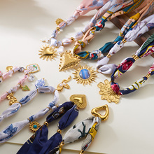 欧美跨境新款项链 时尚气质小众设计丝带夸张不锈钢吊坠项链女