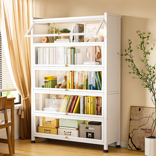 Manou Steel Bookshelf with Glass Door Dust-Proof Bookcase Living Room Floor-Standing Multi-Layer Storage Cabinet Iron Hand-Made Display Cabinet