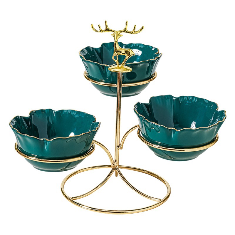 Plato de fruta de cerámica multicapa hogar sala de estar mesa de café creativo merienda plato de fruta seca de lujo ligero decoración de mesa de postre