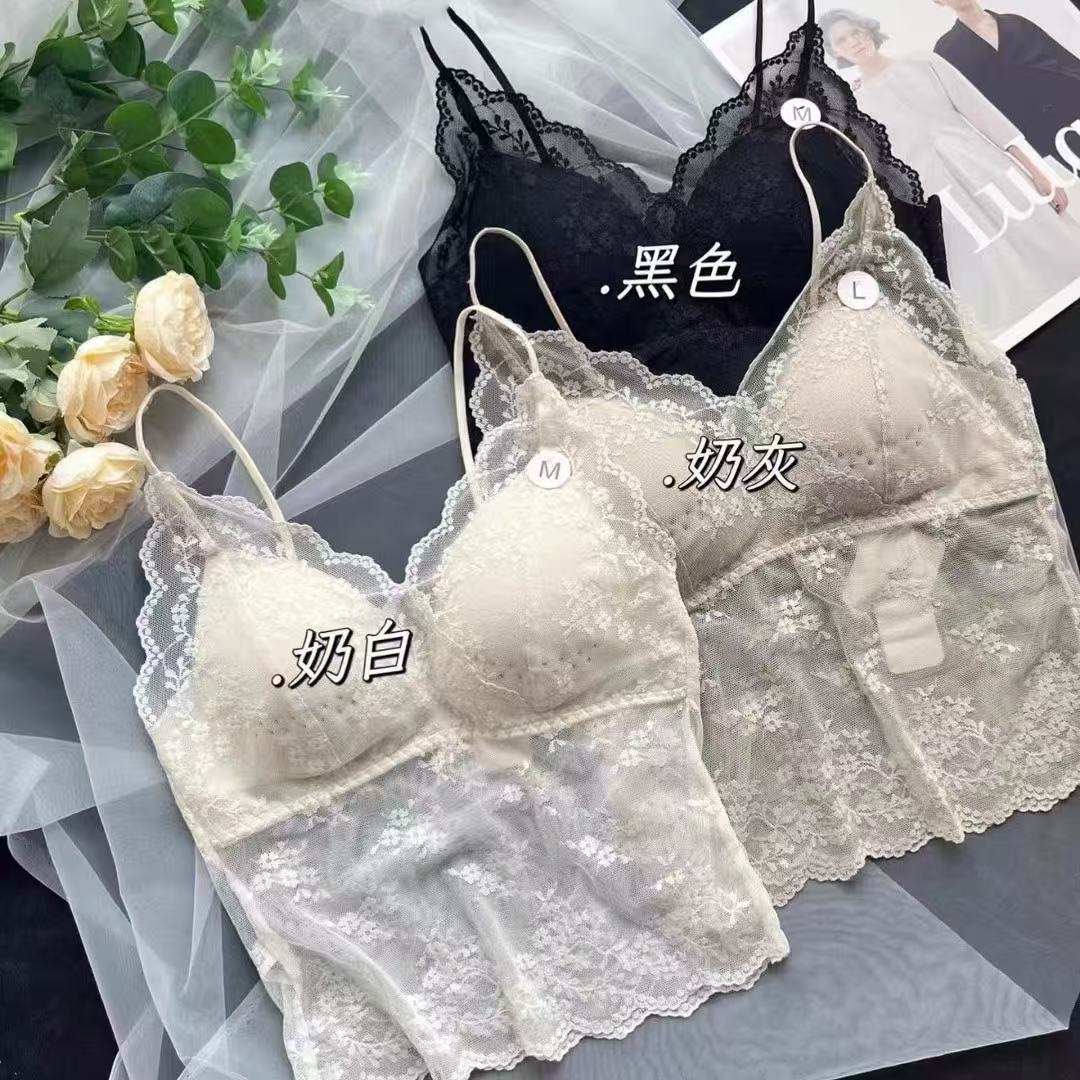 Summer Lace Thin Camisole Fixed Cup Without Rims Inner Mid-Length Beautiful Back Camisole for Women