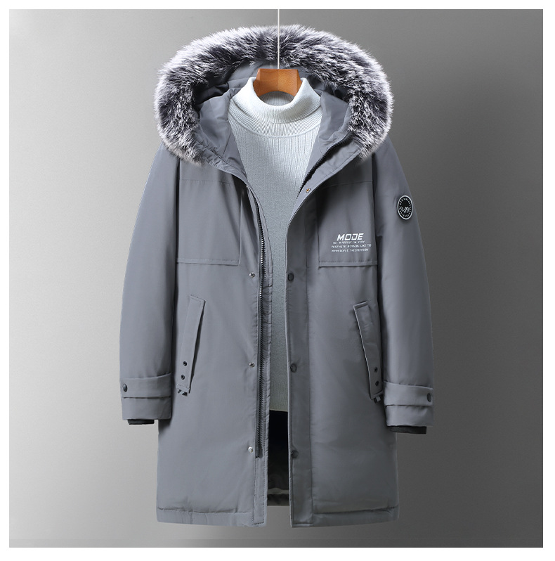 Piumino invernale, cappuccio di media lunghezza, ampio collo in pelliccia, piumino d'anatra bianco spesso da uomo, cappotto spesso_voghion.com