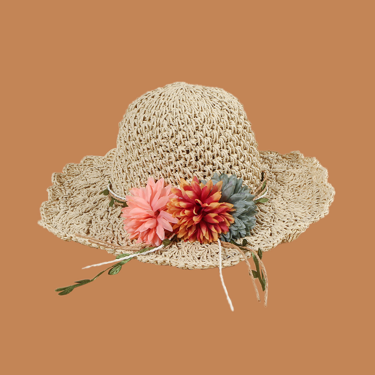 Korean Flower Sunscreen Wide-brimmed Lace Straw Hat display picture 9