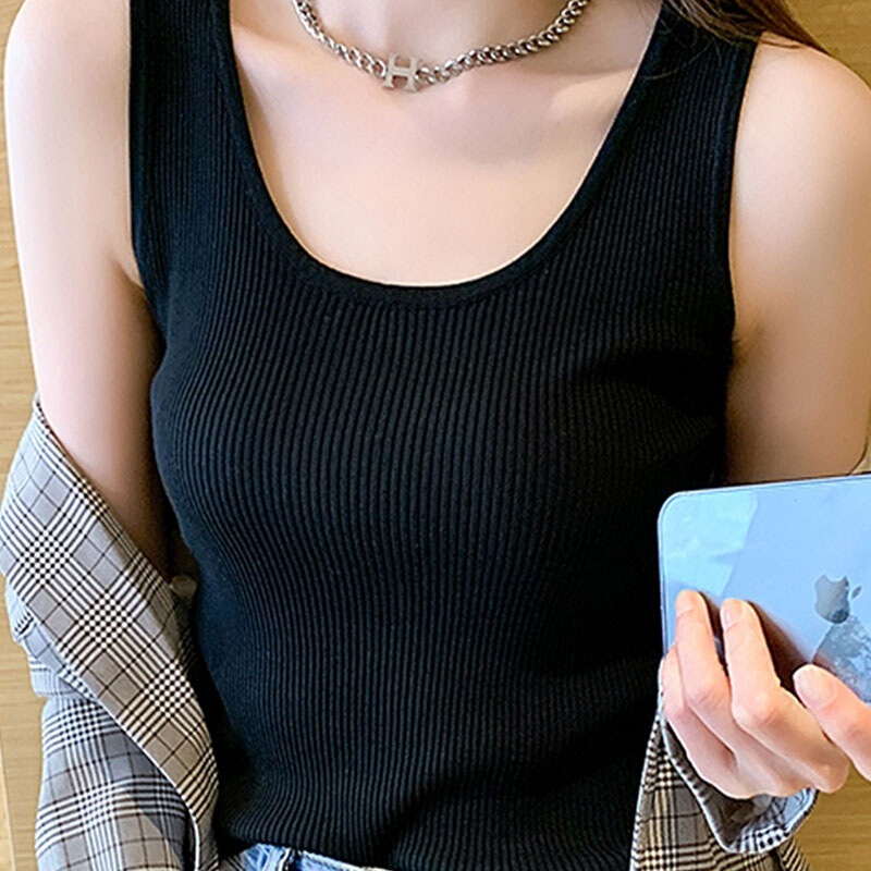 Knitted Camisole Women's 2025 Summer New Pure Color Simple Suit Inner Top Slim Fit Bottoming Shirt