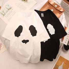 100日系趣味卡通熊猫短袖t恤女女夏季新款宽松百搭情侣装上衣