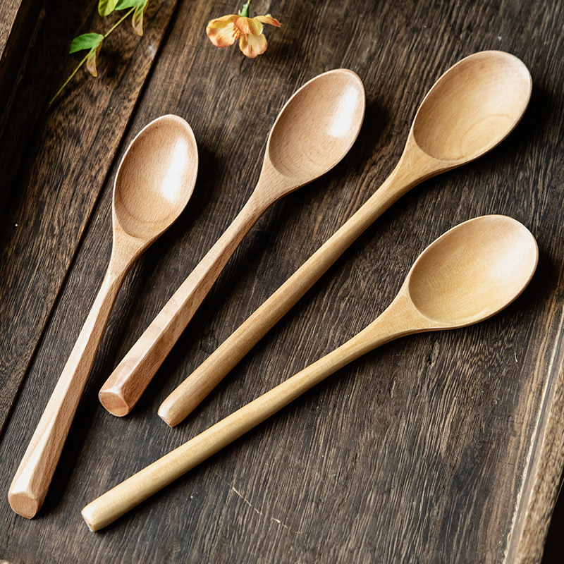 Cuchara de madera de mango largo retro de estilo japonés Cuchara para comer simple de alta calidad Cuchara para cocinar Cuchara para mezclar Cuchara para sopa doméstica Cuchara para vajilla