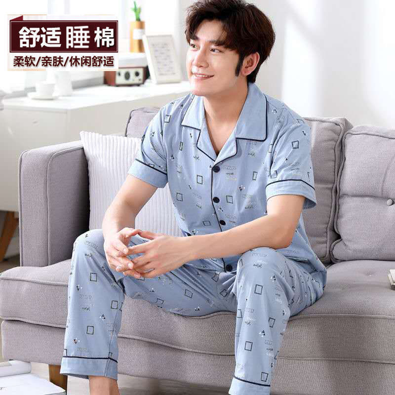 Pijamas de hombre ropa de verano 100% algodón pantalones de manga corta chaqueta juvenil traje de homewear delgado de mediana edad