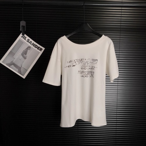 Korean letter print tie waist off-shoulder short-sleeve T-shirt for women, summer loose cute slimming top 96068