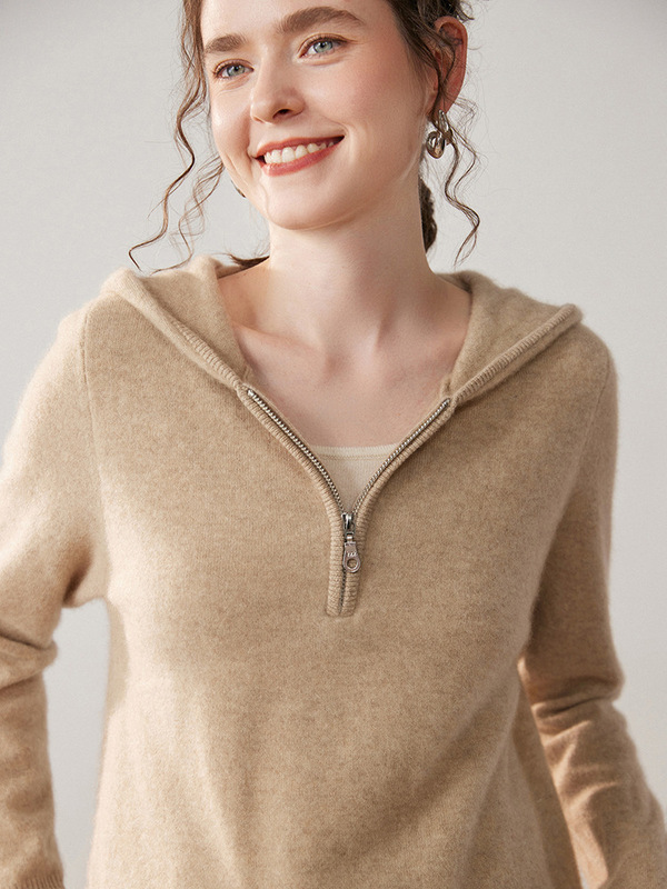 Factory Wholesale Autumn and Winter New Style Fake Two-Piece Hooded New Pure Cashmere Sweater for Women, Knitted Base Sweater for Women, Women's Sweater