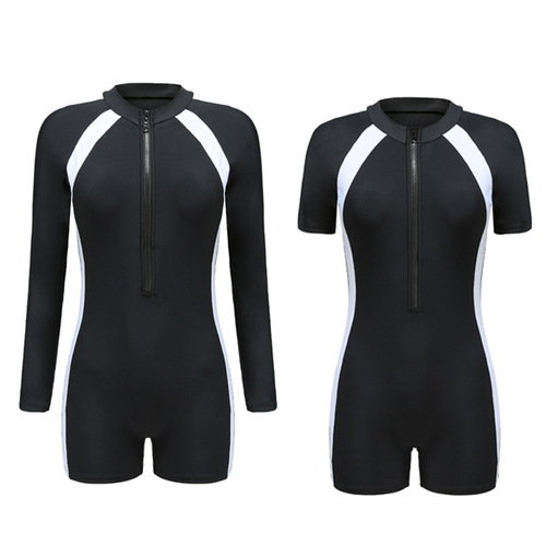 Sports one-piece swimsuit women's professional conservative new hot spring swimsuit long and short sleeve women's adult swimwear wholesale