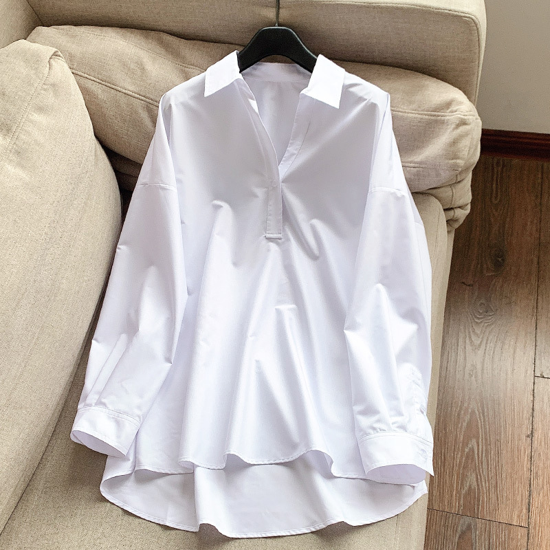 2025秋季新品通勤简约宽松版前短后长衬衫 衬衣上衣批发N3ET25653