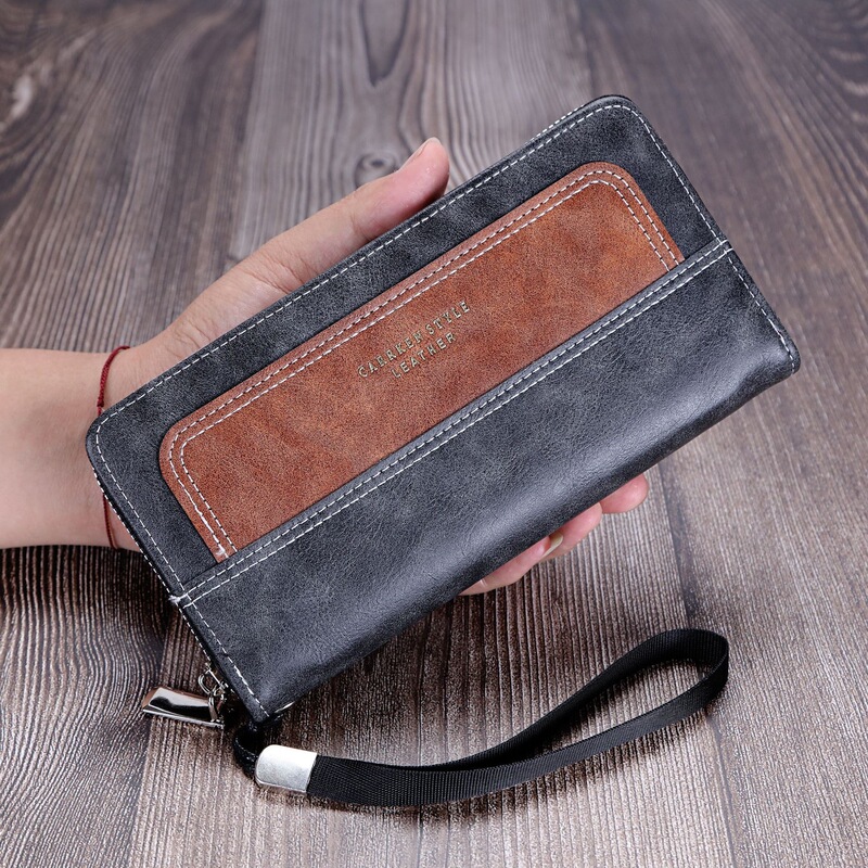 2026 New Model Men's Long Wallet with Wrist Strap, Vintage Zipper, Multiple Card Slots, Multifunctional Snap Button Coin Purse
